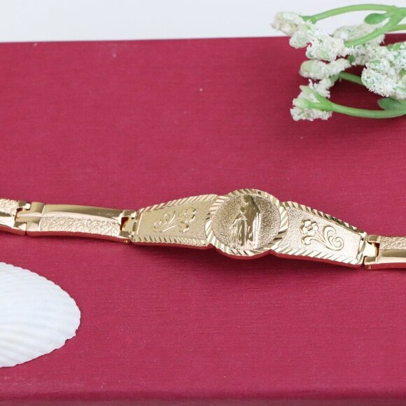 "Engraved Rose Gold Bracelet with Floral and Oval Medallion Design, XPBL1114 - Picture 12 of 12